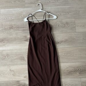 Aritzia Backless Brown Slip Dress with Straps